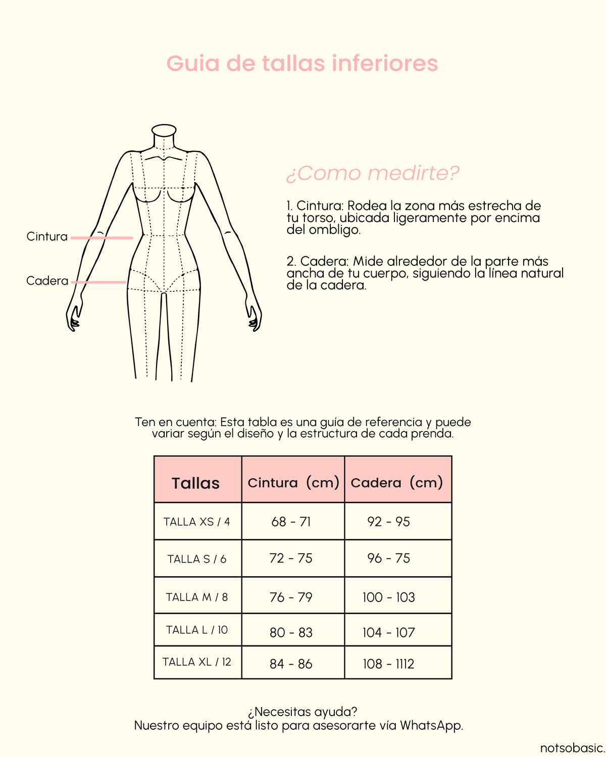 Guía de tallas inferiores